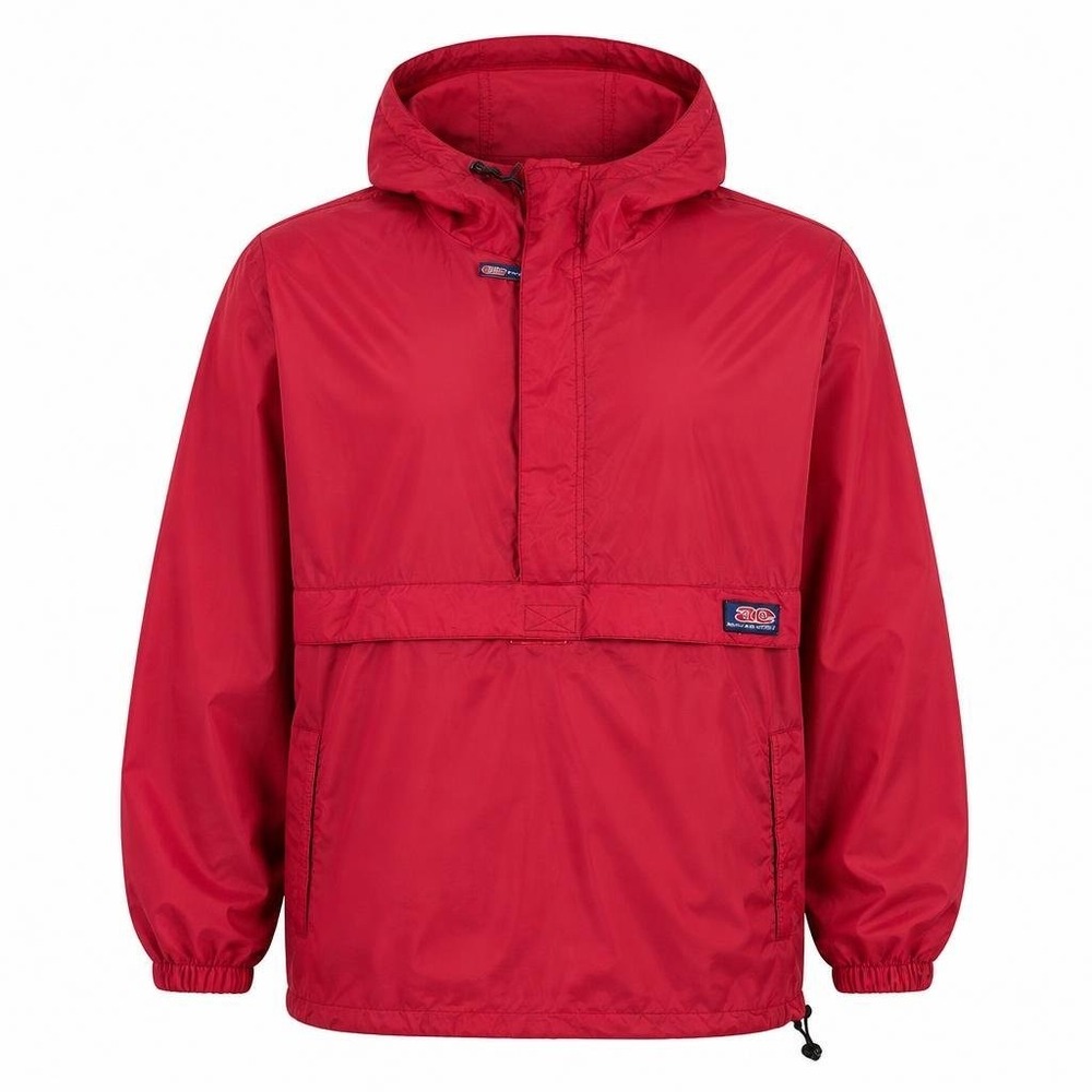 Vtg American Eagle Anorak Jacket Mens L Red Drawstring Hooded Half Zip Rain Wind